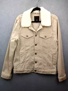 Mens River Island Size M Oatmeal Corduroy Jacket With Removable Sherpa Collar - Picture 1 of 9