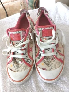 COACH Barrett POPPY White Pink Floral Canvas Leather Sneakers Women's Size: 7.5 - Picture 1 of 6