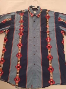 Vintage Wrangler Western Shirt Mens XL Aztec Southwest Cowboy Rodeo Pearl Snaps - Picture 1 of 6