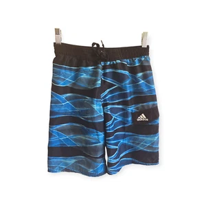 Adidas Boys Swim Shorts Blue & Black Waves Size L Mesh Inner - Picture 1 of 7