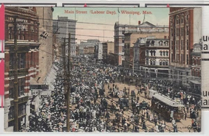 POST CARD Winnipeg LABOUR DAY Main Street crowd street car parade - Picture 1 of 1
