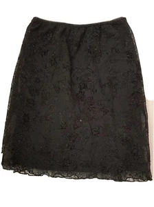 VTG EUC Speechless Lace Glitter Elastic Waist Skirt  Black Size 14 Made In USA - Picture 1 of 9