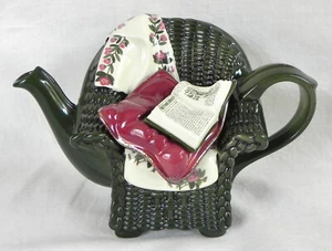 Portmeirion "Wicker Chair" Tea Pot, Dark Green + Flowers & Book, Cardew 1999 - Picture 1 of 14