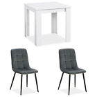 Table salle à manger bois massif blanc 80x80 avec 2 chaises gris set Homestyle4u