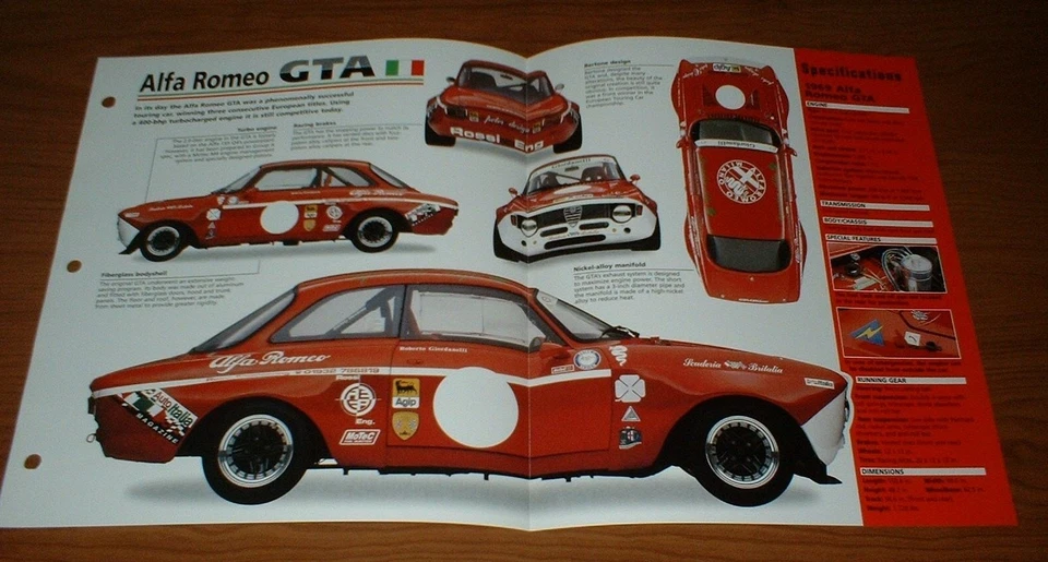 Alfa Romeo GTA 1969 hoja de especificaciones folleto póster impresión foto información 69 carreras Foto 1 de 1
