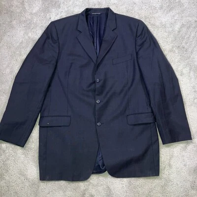 Jack Victor Dark Navy Blue Plaid Wool Blazer 3-Button Inner Pockets Men's 46 XL - Image 1 of 4