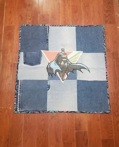 Handmade Denim Pet Quilt Rug BatMan Appliqued Patchwork Blue Jean Lined 27x27 - Picture 1 of 7