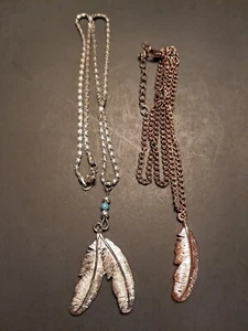 Rose Gold and Silver Colored Feather Necklaces, Set Of 2 (Native American Theme) - Picture 1 of 4