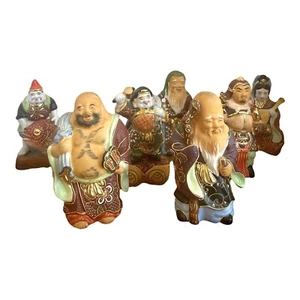 “Katani” Seven Gods of Good Fortune Figurines Japanese Antique Moriage - Picture 1 of 11