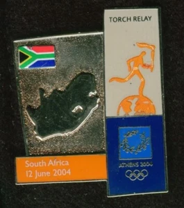 ATHENS 2004 OLYMPICS. TORCH RELAY PIN. MAP AND FLAG OF SOUTH AFRICA 12 JUNE 2004 - Picture 1 of 1