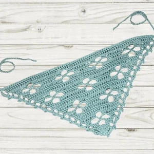 Bandana all'uncinetto con fiori fatta a mano con amore - blu acqua - taglia unica - Foto 1 di 2