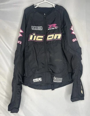 Chaqueta Icon Mujer Talla Pequeña Contra Negra Rosa Motocicleta Montar Calle Suzuki Foto 1 de 4