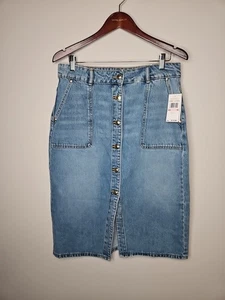 Michael Kors Jean Skirt M Blue Denim Button Front Coastal Chic Cotton Lyocell - Picture 1 of 13