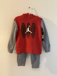 NWT 2pc Jordan Red Gray Hooded Sweatshirt & Joggers sz 3T - Picture 1 of 6