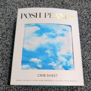 new POSH PEANUT Fitted Crib Sheet Cloudy Day viscose bamboo 52" x 28" x 9" blue - Picture 1 of 4