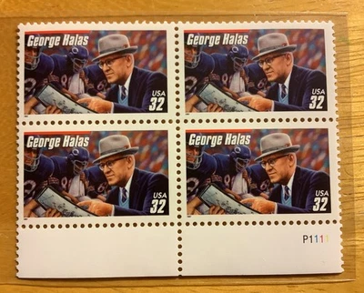 George Halas Chicago Bears 32 Cent Plate Block Of 4 MNH SCOTT 3150 - Image 1 of 2