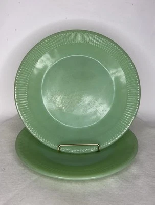 HTF! PAIR of Fire-King Jadeite dinner plates in the "Jane Ray" pattern 9” - Image 1 of 4