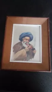 Vintage Art 1961 V. Zirakian Tehran Iran Watercolor Painting Man Smoking Pipe - Picture 1 of 14