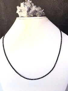 Collana di perle di spinello nero 19 pollici, collana di spinello nero in argento sterling 925 - Foto 1 di 4