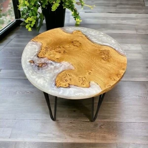White Solid Epoxy Console Table Top , Resin Corner Table Top, Wooden Table Decor - Picture 1 of 3