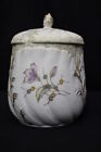 Hand Painted Rococo Style FLORAL Moriage BEADED White Porcelain Tobacco Jar +Lid