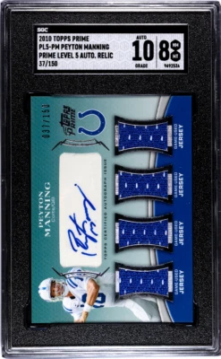 Peyton Manning 2010 Topps Prime Jersey (used) Autograph - /150  SGC 8 / Auto 10 - Image 1 of 2