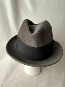 Vtg Borsalino Alessandro Gray Diamante Twenty Five Fedora Black Hat 7 1/8 Italy - Picture 1 of 13