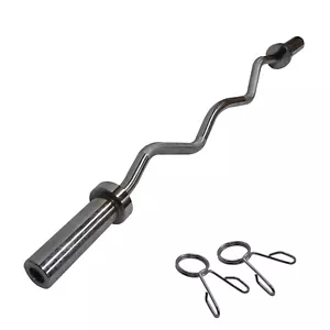 120cm Chrome Olympic Ez Curl Bar Barbell Weight Bar -2 Free Spring Collars - Picture 1 of 5