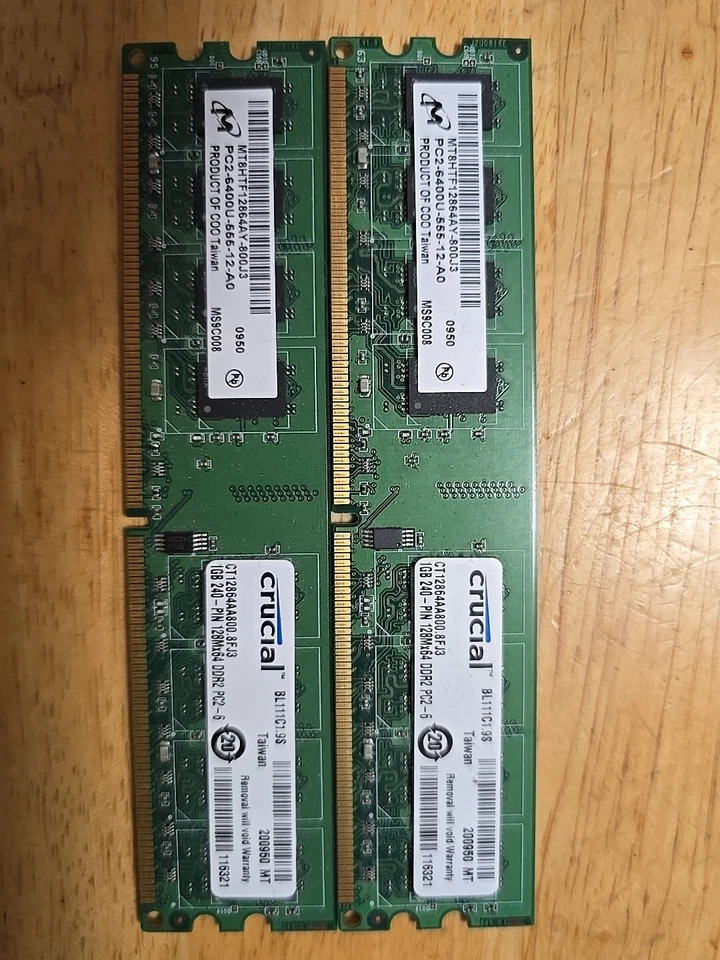 Crucial 2GB (2x1GB) DDR2 PC2-6400 DDR2 Desktop RAM/Memory - Image 1 of 1