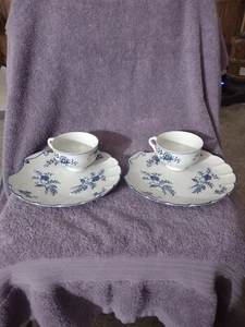 Vintage Set of 2 Blue Dresdan Shell Shaped Saucers & Tea Cups - 1957 - Picture 1 of 7