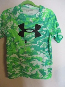 NWT Under Armour Boys UA Tech Big Logo Printed Short Sleeve Top in Greens YXS 7 - Picture 1 of 4