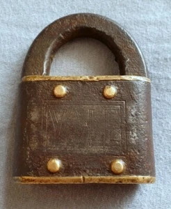 1876 Antique Rare Iron Brass Lock Old Original Miniature Padlock U.S.A - Picture 1 of 6