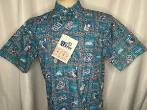 Vintage Reyn Spooner Super Rare GTE Hawaiian Telecom NEW Pullover Shirt M Blue - Picture 1 of 13