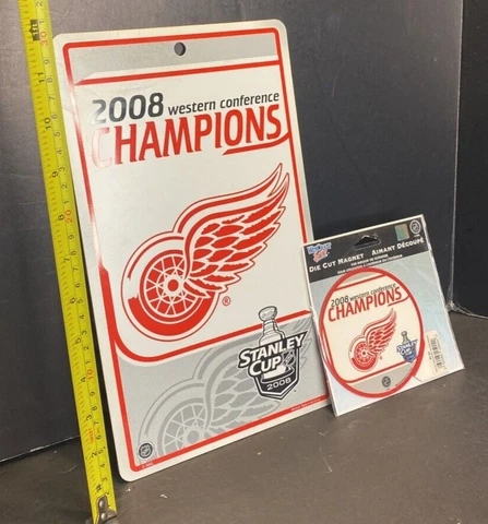 DETROIT RED WINGS 2008 WESTERN CONFERENCE CHAMPIONS SIGN & MAGNET SOUVENIR LOT Cover