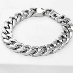 Herren 8,5" Silber Edelstahl 11mm Kubanische Panzerkette Armband Unisex..Box - Bild 1 von 2