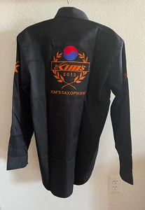 RARE KIMS KOREA SAXOPHONE L.A. SAX EMBROIDERED MENS BUTTON BLACK MUSIC SHIRT NEW - Picture 1 of 6