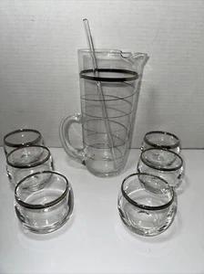 Silberband Spirale Cocktail Krug mit sechs 4oz Roly Poly Gläsern und Rührer - Bild 1 von 14