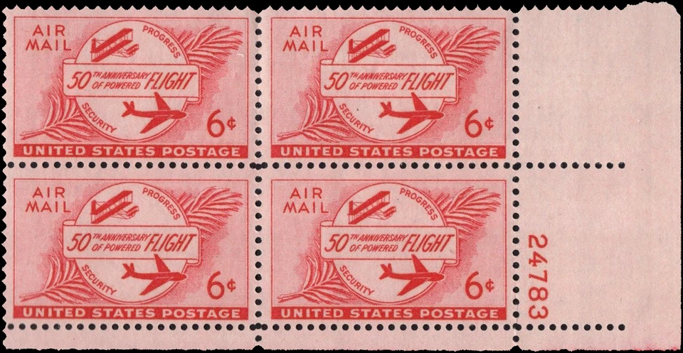 Scott # C47 - US Plate Block Of 4 - 1st Plane & modern - 6c Carmine -*MNH*-1953 - Image 1 of 1
