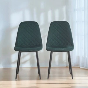 2x DEJINBU Green Velvet Dining Chairs Padded Seat Black Metal Legs Home Office - Picture 1 of 8