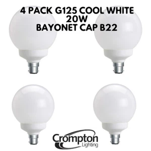 4 Pack G125 Cool White 20w Glass Round Bright Globe Crompton - Picture 1 of 2