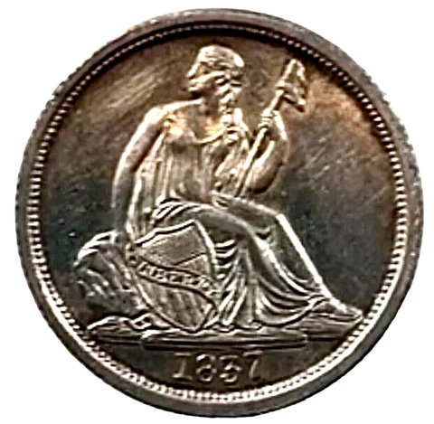 1837 Seated Liberty 10c Dime, Large Date, No Stars, PL Reflective Fields, R-4.7 Cover