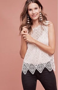 Anthropologie Deletta Lacework Shell Top Size Large Ivory Scalloped New Tag $88 - Picture 1 of 7