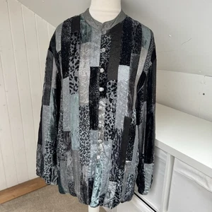 Phool Jacket Size 2 M Blue Grey Velvet Patchwork Embroidered Lined Vintage - Picture 1 of 10