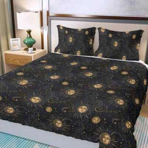Golden Cosmic Sky Duvet Cover: Microfiber Celestial Night Sky Design by Durazza - Picture 1 of 3