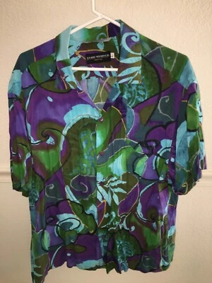 CAMISA ALOHA PARA HOMBRE JAMS WORLD PÚRPURA AZUL VERDE RAYÓN ISLA HAWAIANA TALLA L 48" Foto 1 de 4