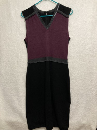 Abito a maglia bicolore Tory Burch Avalon perline lana merino. LEGGERE