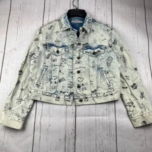 Mavi Small Printed Cropped Fit Stretchable Denim Jeans Jacket White Women New - Picture 1 of 9