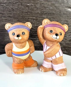 Vintage Homco Teddy Bears Porcelain Figurines Exercise Aerobics set of 2 #1448 - Picture 1 of 6