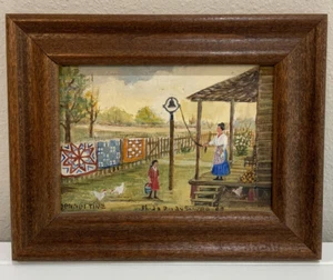 Vtg 1980 Rhoda Brady Stokes “Denner Time” Painting Framed Quilts Farm Chickens - Picture 1 of 6
