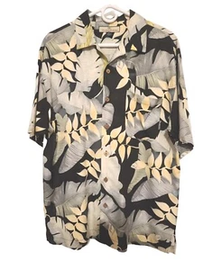 Tommy Bahama Hawaiian Shirt Silk Men's M Black Gray Cream, Pre-owned - Picture 1 of 11